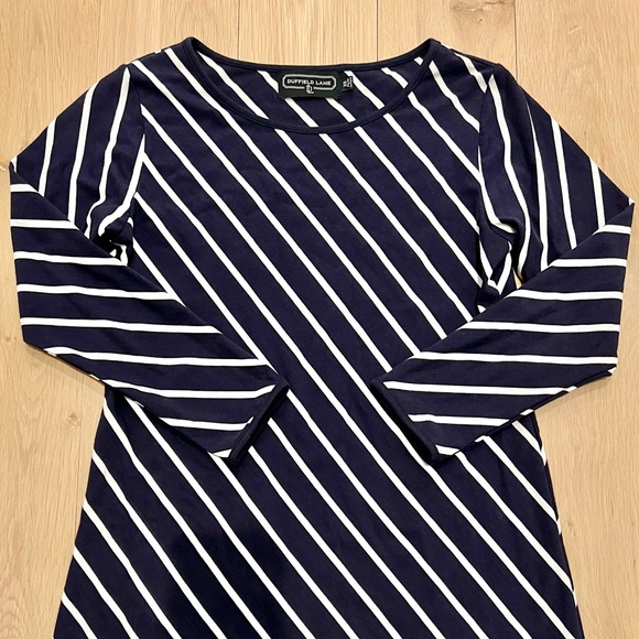Duffield Lane Diagonal Stripe Long Sleeve A-Line Shift Dress Navy Blue White XS - Picture 3 of 10